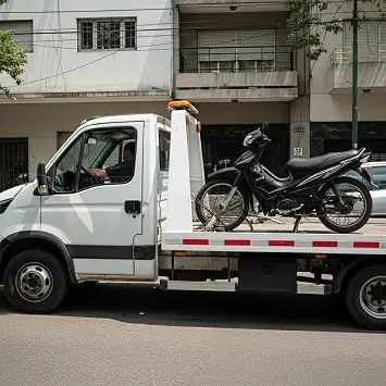 Grúa llevando moto negra por calle de Ensenada